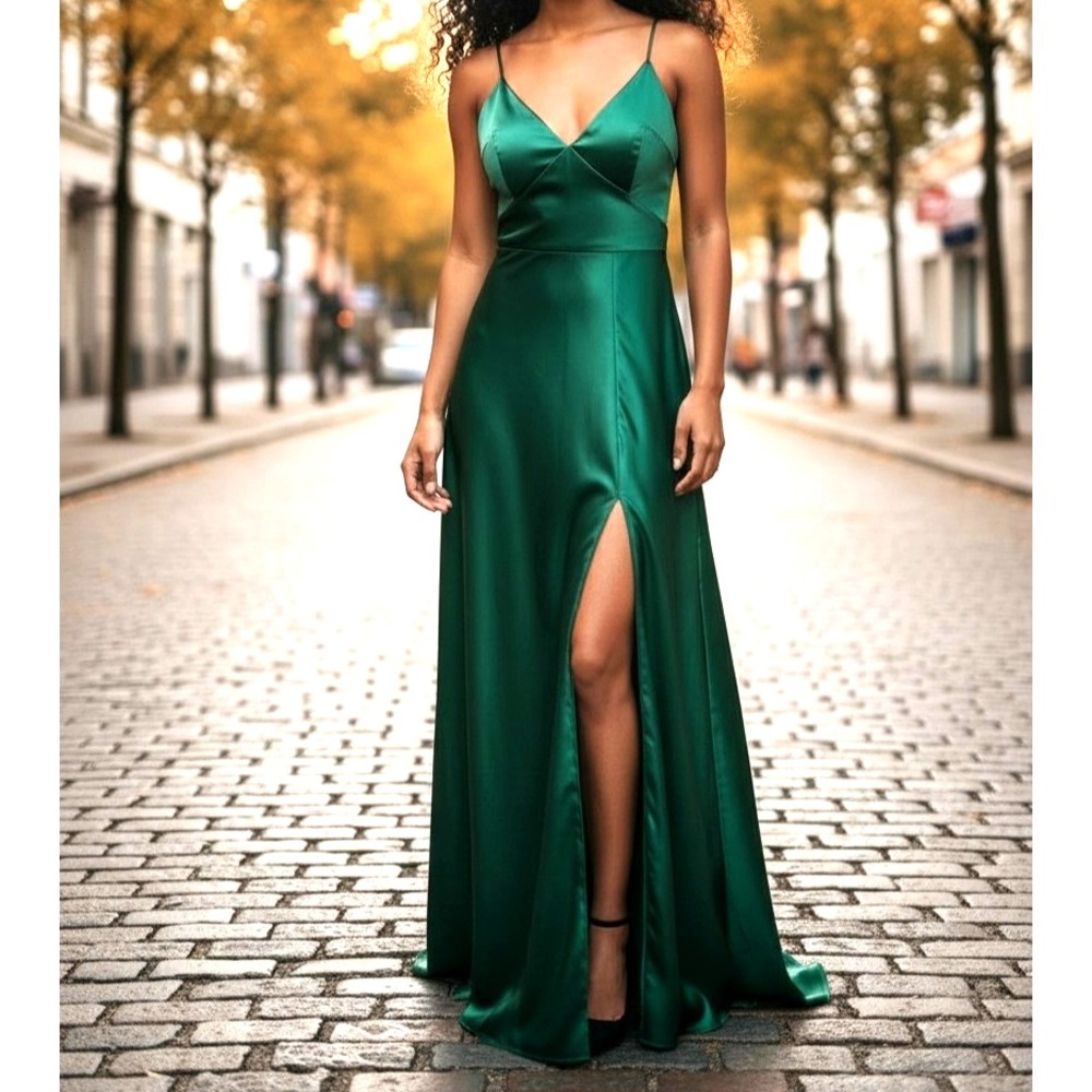 NWT Lulus Size XL Deep Green Maxi Dress Corset Back Front Slit Special Occasion